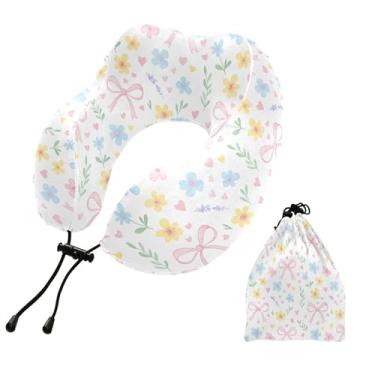 Imagem de Burbuja Almofada de pescoço de flor silvestre para viagem, almofada de viagem de espuma viscoelástica para dormir, suporte de cabeça de avião de carro, lavável na máquina e portátil