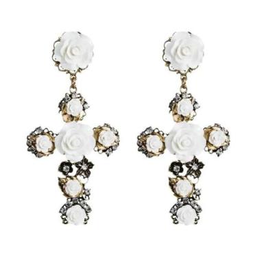 Imagem de Brincos Longos Femininos Em Forma De Cruz Com Flor Rosa Barroca, Moda 