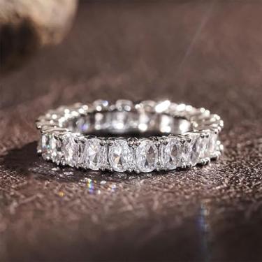 Imagem de Anéis de eternidade de pedra oval CZ para mulheres, joias de aliança de casamento, Cobre, Zircônia cúbica