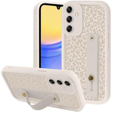 Imagem de Zrutru Capa de telefone cinza com estampa de leopardo de guepardo para Samsung Galaxy A15 5G com alça de pulso ajustável de dedo com suporte de silicone à prova de choque Funda para Samsung A15 5G 6,5