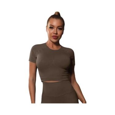 Imagem de Camiseta Esportiva Feminina Sem Costura - Manga Curta para Ioga, Fitne