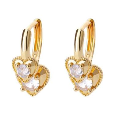 Imagem de Brincos De Coração Em Zircônia Dourada Para Mulheres, Joias De Moda Em