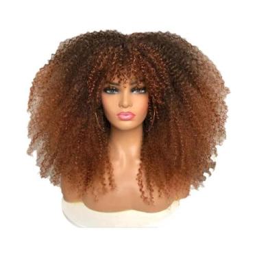 Imagem de Peruca Afro Cacheada Com Franja Para Mulheres Negras, Peruca Sintética