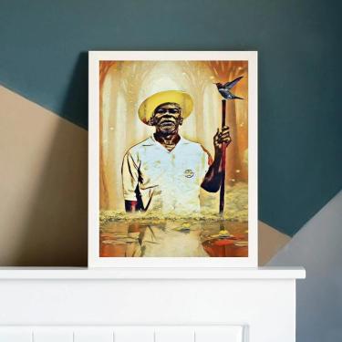 Imagem de Quadro Santo Daime Mestre Irineu - 45x34cm - Vidro - Moldura Preta