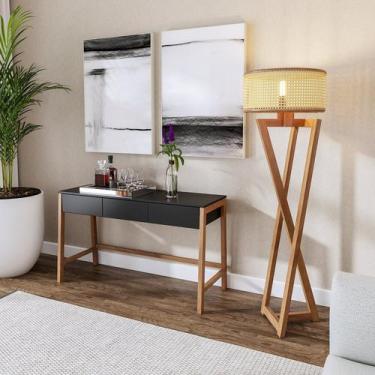 Imagem de Aparador Escrivaninha Paris em e 3 Gavetas com Vidro 130cm MDF Natural