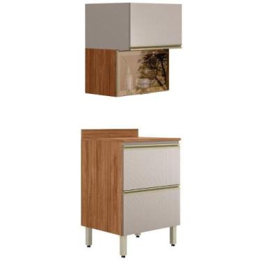 Imagem de Balcao Tampo E Armario Aereo Vidro 60 Cm Mdf Proenca Nogueira Nude Pri
