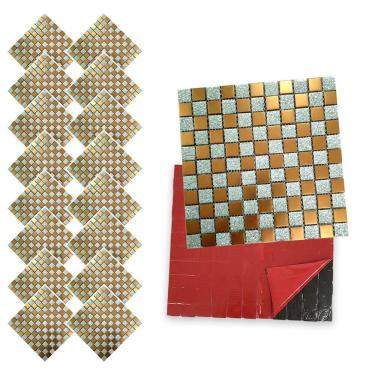 Imagem de Pastilha De Vidro Adesiva Kit 16 Uni Parede Cozinha Lavabo Banheiro Sala Decorativa Moderna Requintado Aplicacao Facil