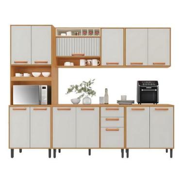 Imagem de Armário De Cozinha Completa 13 Portas 2 Gavetas Núbia Madeirado/Off Wh