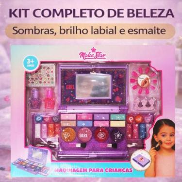 Imagem de Kit Estojo Maquiagem Infantil Com Espelho Completo Princesa - UNITOYS
