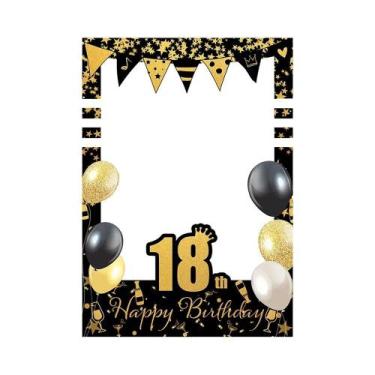 Imagem de Porta-Retrato De Aniversário Adulto Preto E Dourado 18 21 30 40 50 60 
