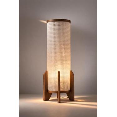 Imagem de Abajur De Quarto Luminária De Piso Pés Madeira Cupula Tecido - Jac Dec