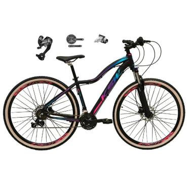 Imagem de Bicicleta Feminina Aro 29 Ksw Mwza 27v Câmbios Shimano Altus Freios Hidráulicos Garfo Com Trava Pneu Bege - Preto/Pink/Azul