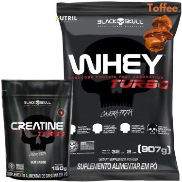 Imagem de Kit Whey Protein Turbo e Creatina Monohidratada 150g Black Skull Ganho de Massa Muscular e Força-Unissex