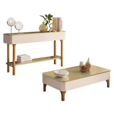 Imagem de Mesa de Centro Liz e Aparador Fiero Off White Champanhe - HB Móveis