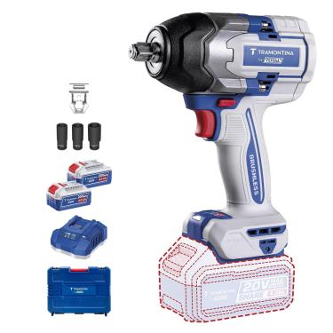 Imagem de Chave de Impacto Tramontina by TOTAL 1/2" 20V 850 N.m Brushless com 2 Baterias 4Ah e Maleta