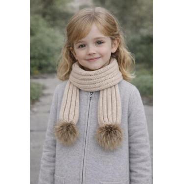 Imagem de Cachecol Infantil Unissex com Pompom Tricot Lã Inverno Frio - Modas Fa