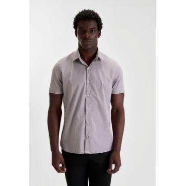 Imagem de Camisa docthos slim manga curta micro xadrez poliamida, 052 areia clar