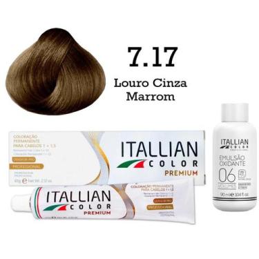 Imagem de Coloração 7.17 Louro Cinza Marrom + Oxi 06 Volumes 90ml  Itallian Colo