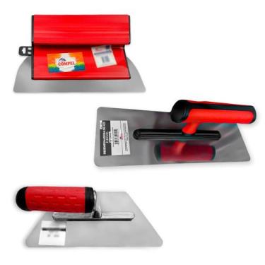 Imagem de Kit 3 Desempenadeiras Compel Aço Inox Flexível, Trapézio E Berox 25cm 