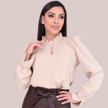Imagem de Blusa Social Feminina Evangélica Manga Longa Gola Franzida - G-Store, 