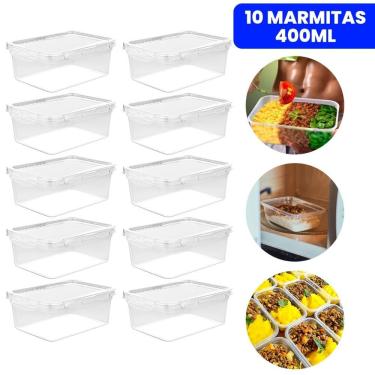 Imagem de Pote para Marmita Kit 10 Potes Fit 400ml Retangular com Tampa 4 Travas Livre de Bpa par...