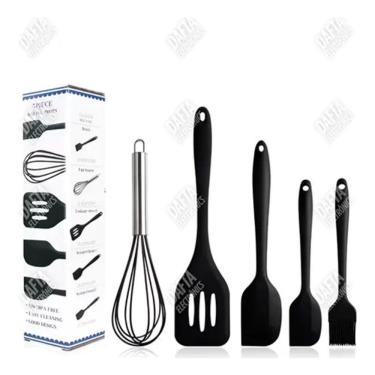 Imagem de Kit de Utensílios de Cozinha 5 Peças Espátula Fuê Pincel em Silicone para Preparar Rece...