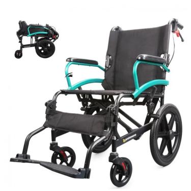 Imagem de Cadeira de Rodas para Adultos ProTraverse Verde Claro Dobrável Leve com Apoio de Pés Deslocável Viagem Manobrabilidade 220 kg