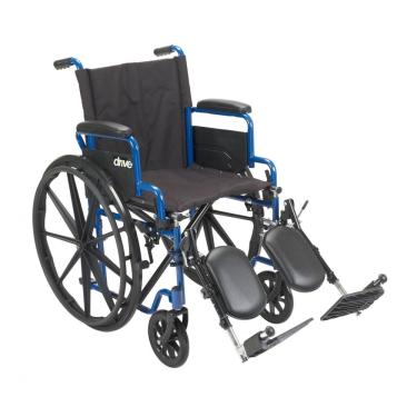 Imagem de Cadeira de Rodas Dobrável Adulto Drive Medical Azul Leve com Estrutura de Aço, Braços de Mesa e Apoio de Pés Elevável Assento 46 cm Modelo