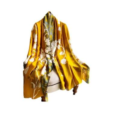 Imagem de Lenço de Cetim Floral Leve Feminino (180x85cm) - Protetor Solar para P
