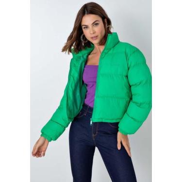 Imagem de Jaqueta Casaco Curta Puffer Forrada Manga Longa Flor De Lis, Verde, P