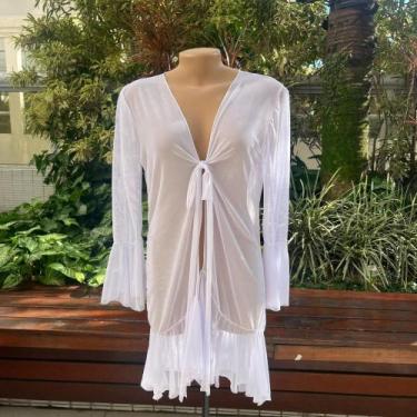 Imagem de Saida de Praia Casual em Tule com Babado Branco - Sem Marca
