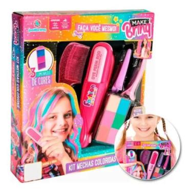 Imagem de Brinquedo Kit Menina Mechas Coloridas Infantil Pinte O Cabelo 3 Cores 