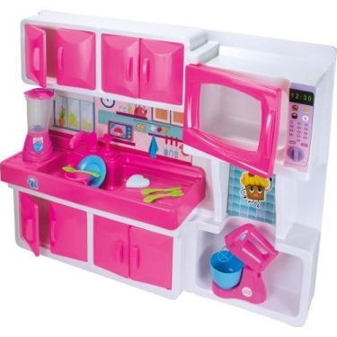 Imagem de Cozinha Infantil Pia e Armário Rosa Brinquedo Infantil Interativo Resi