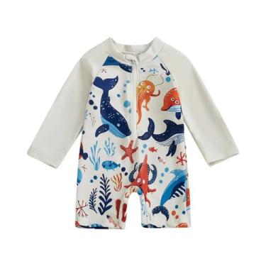 Imagem de Maiô Infantil Com Estampa De Tubarão, Roupa De Banho De Manga Comprida