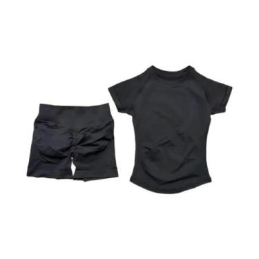 Imagem de Conjunto De Yoga Sem Costura Para Mulheres 2 Peças Camiseta De Manga C