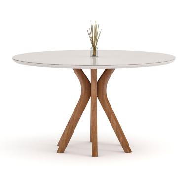 Imagem de Mesa de Jantar Vegas 6 Lugares Redonda MDF com Vidro 120CM Branca Seiva Cosméticos