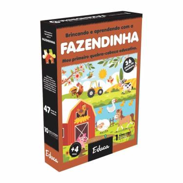 Imagem de Quebra-cabeça Educativo Q.c Fazendinha com 36 Peças em Madeira para Desenvolver Concentração e Memória Visual M.D.F.