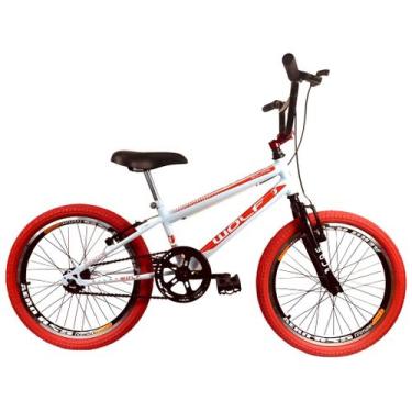 Imagem de Bicicleta Infantil Aro 20 Cross Bmx - Pneu Vermelho - Wolf Bike, Branc