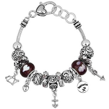 Imagem de Bracelete Falari com pingente do zodíaco multicolorido com contas de metal Murano prateadas