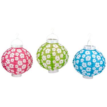Imagem de Lanternas de Papel Hibisco Iluminadas, Cerise/Light Green/Turquoise/White, 8-Inch, 1