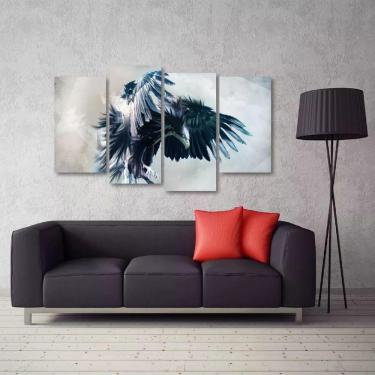 Imagem de Quadro Decorativo Paisagem Águia Mosaico Em Tecido 4 Peças 1