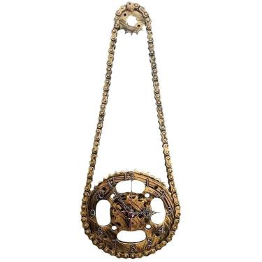 Imagem de Relógio De Parede Moto Corrente E Coroa Aço Decorativo Gold