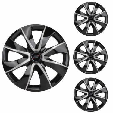 Imagem de Jogo Calota Aro 14 Prime Black Silver Esportiva Universal - Elitte Preto Prata