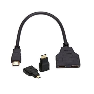 Imagem de chenyang Adaptador de cabo de extensão de interruptor divisor HDMI 1 a 2 com conector micro e mini HDMI
