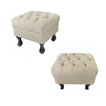 Imagem de Kit 02 Puffs Retrô Luis Xv Capitonê Bege - DS Estofados