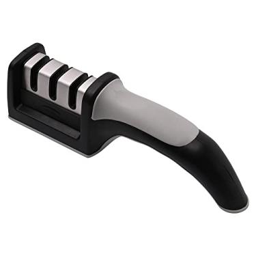 Imagem de Mimo Style Amolador de Facas Manual em Aço Inox e Plástico Emborrachado, Leve e Fácil de Manejar, Ergonômico e Prático, Possui Dois Encaixes (Amolar e Afiar), AC22013