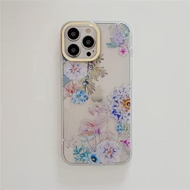 Imagem de FCSWEET Capa compatível com iPhone 13 Pro MAX, linda flor floral design bonito parte traseira de plástico rígido + capa protetora de silicone macio à prova de choque para mulheres meninas