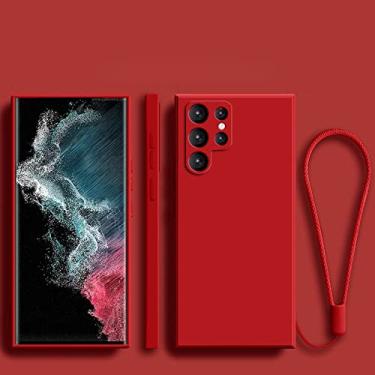 Imagem de Capa de telefone com alça de pulso de silicone líquido para Samsung S22 Ultra S21 Plus S20 FE Note 20 10 Pro S10 Lite S9 S8 Capa macia, vermelha, para S20 Lite