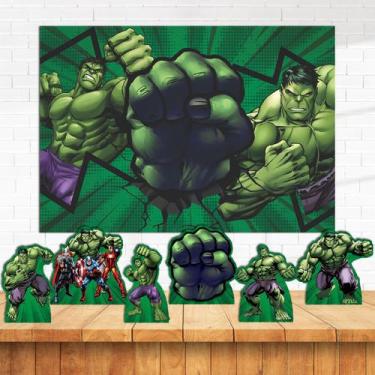 Imagem de Kit Cenário Decoração Hulk Festa De Aniversário Painel + 6 Displays -