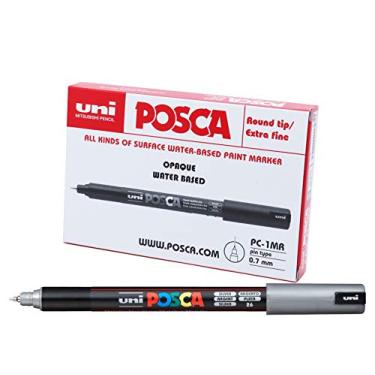 Imagem de POSCA, UNI, Caneta Marcador PC-1MR Extra Fine, 0,7 mm, Prata , Caixa com 6 Unidades
